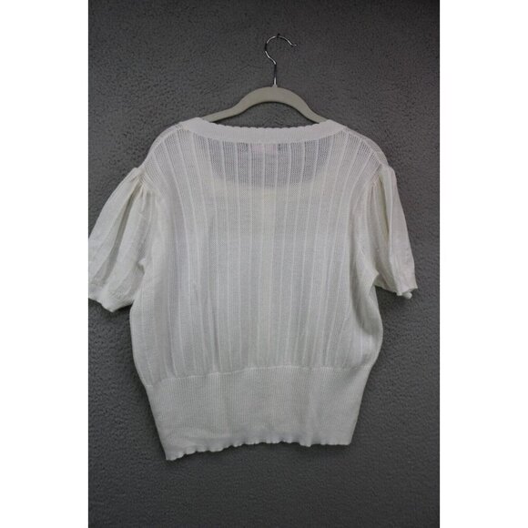 Curlbiuty Vintage Short Sleeve Scalloped Open Knit Button-Up Sweater-Size 2XL - Picture 8 of 10